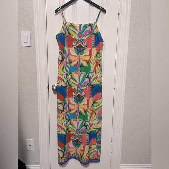 NWTAntonio Melani Giulia Printed Linen Blend Straight Neck Sleeveless Maxi Dress - Picture 2 of 6